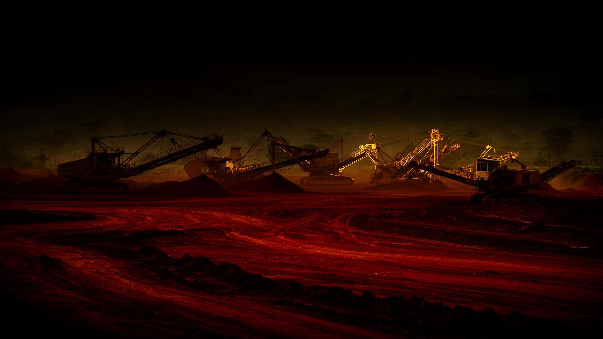 Gold mining operation at dusk in Ghana